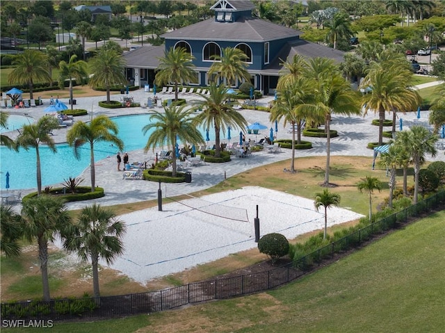 19874 Beverly Park Rd, Estero, FL 33928 - view of community with a pool, a lawn, fence, and volleyball court