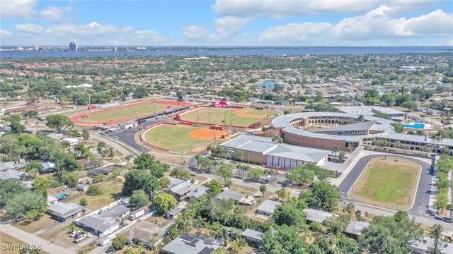 aerial view with a water view