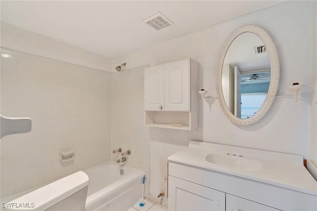 full bath with visible vents, shower / bathing tub combination, and vanity