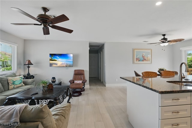 1357 Merrimac Ave, Marco Island, FL 34145 - living area with light wood-style flooring, baseboards, a ceiling fan, and recessed lighting