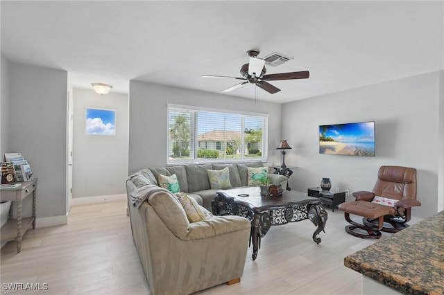 1357 Merrimac Ave, Marco Island, FL 34145 - living room featuring light wood-style floors, visible vents, baseboards, and a ceiling fan