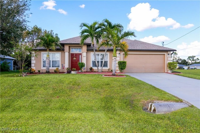 2049 NE 27th Ter, Cape Coral, FL 33909 - ranch-style home featuring a garage, a front yard, driveway, and stucco siding