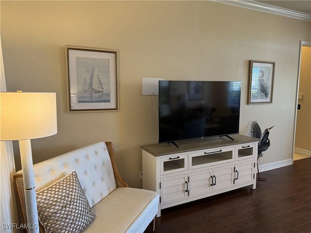 3323 SW 25th Ct, Cape Coral, FL 33914 - living room with baseboards, dark wood-style floors, and ornamental molding