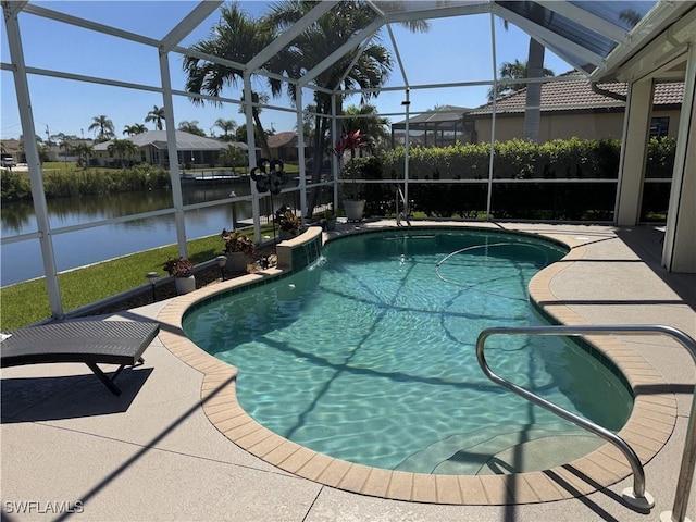 3323 SW 25th Ct, Cape Coral, FL 33914 - view of pool with glass enclosure, a patio area, a fenced in pool, and a water view