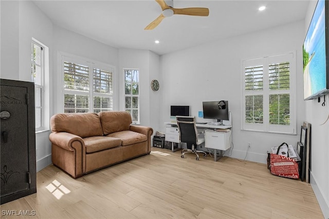 595 31st St NW, Naples, FL 34120 - home office with light wood-style flooring, a ceiling fan, recessed lighting, and baseboards