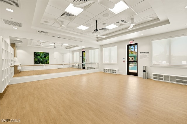 20321 Fair Oak Ln, Estero, FL 33928 - exercise room with ceiling fan, visible vents, and a raised ceiling