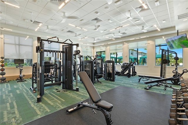 20321 Fair Oak Ln, Estero, FL 33928 - exercise room with carpet flooring, a drop ceiling, and visible vents