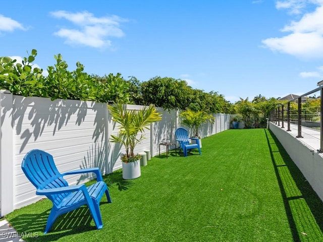 view of yard with a fenced backyard