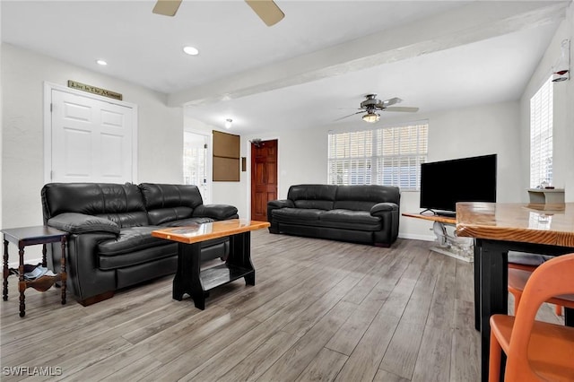 264 Mamie St, Chokoloskee, FL 34138 - living area featuring light wood-style floors, baseboards, and ceiling fan