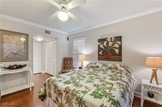 4111 Gunnison Ct Unit 1212, Estero, FL 33928 - bedroom with ornamental molding, visible vents, baseboards, and wood finished floors