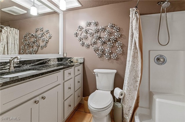 4111 Gunnison Ct Unit 1212, Estero, FL 33928 - bathroom with tile patterned floors, toilet, curtained shower, and vanity