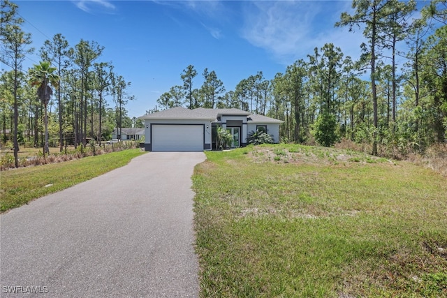 4140 31st Ave NE, Naples, FL 34120 - mid-century inspired home featuring stucco siding, a front lawn, driveway, and a garage