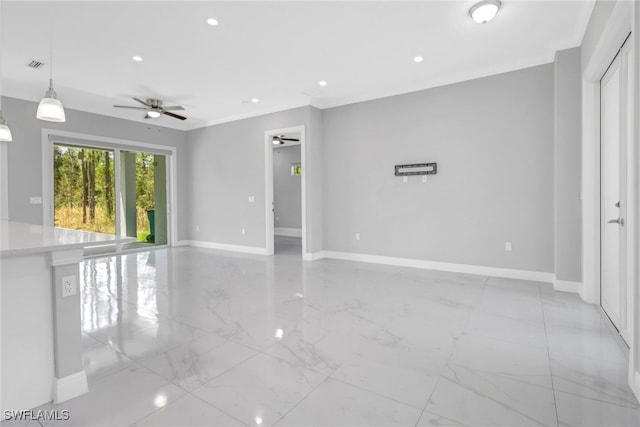 4140 31st Ave NE, Naples, FL 34120 - interior space with baseboards, marble finish floor, recessed lighting, and ceiling fan