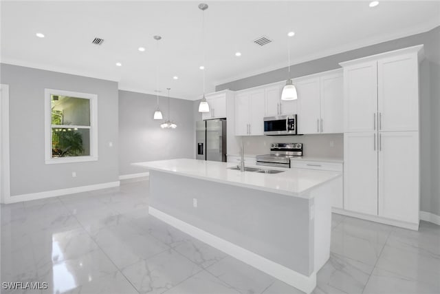 4140 31st Ave NE, Naples, FL 34120 - kitchen featuring visible vents, marble finish floor, baseboards, and stainless steel appliances