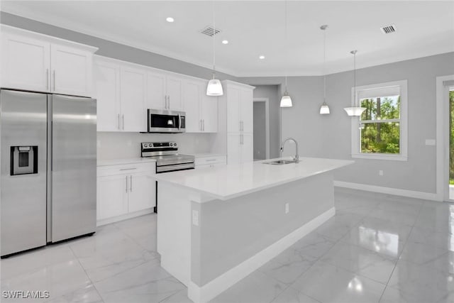 4140 31st Ave NE, Naples, FL 34120 - kitchen featuring a sink, marble finish floor, baseboards, appliances with stainless steel finishes, and visible vents