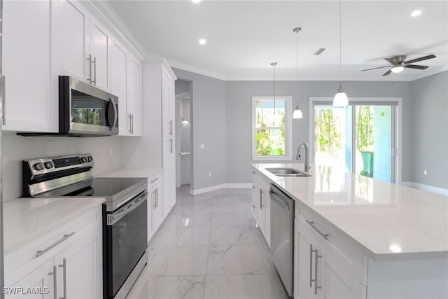 4140 31st Ave NE, Naples, FL 34120 - kitchen with a sink, marble finish floor, stainless steel appliances, baseboards, and recessed lighting