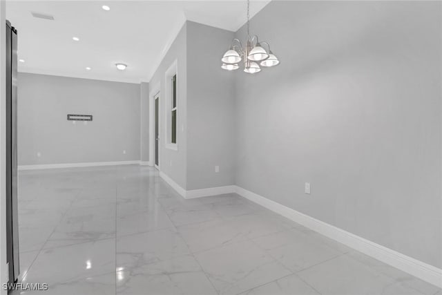 4140 31st Ave NE, Naples, FL 34120 - spare room with marble finish floor, baseboards, a notable chandelier, and recessed lighting
