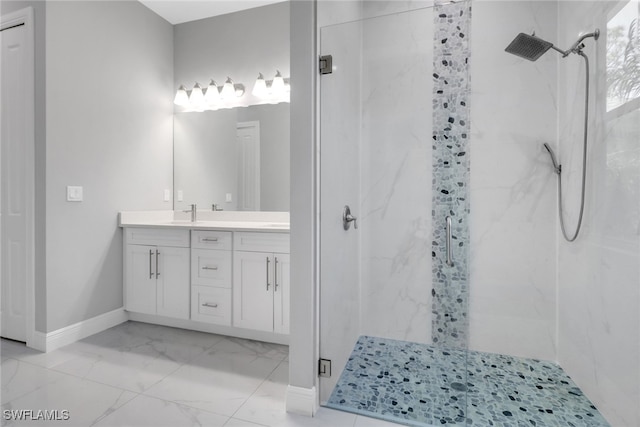 4140 31st Ave NE, Naples, FL 34120 - full bath featuring baseboards, vanity, a marble finish shower, and marble finish floor