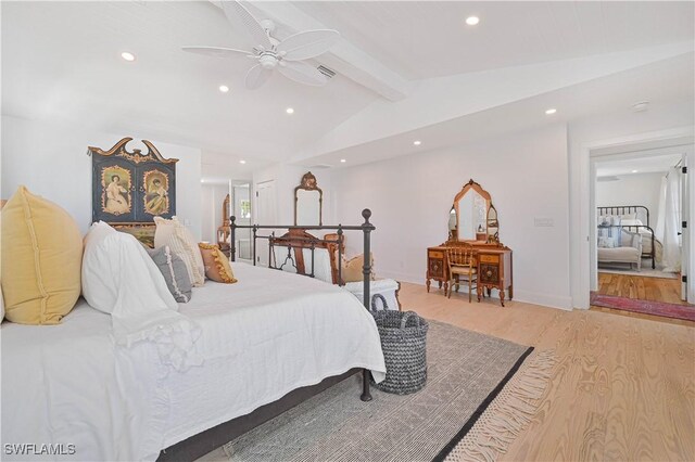 8241 Main St, Bokeelia, FL 33922 - bedroom featuring light wood finished floors, recessed lighting, and a ceiling fan