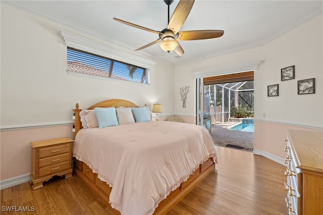 5302 SW 27th Pl, Cape Coral, FL 33914 - bedroom with access to outside, a sunroom, wood finished floors, ornamental molding, and baseboards