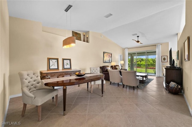6095 Pinnacle Ln Unit 1304, Naples, FL 34110 - dining space featuring lofted ceiling, tile patterned flooring, visible vents, and baseboards