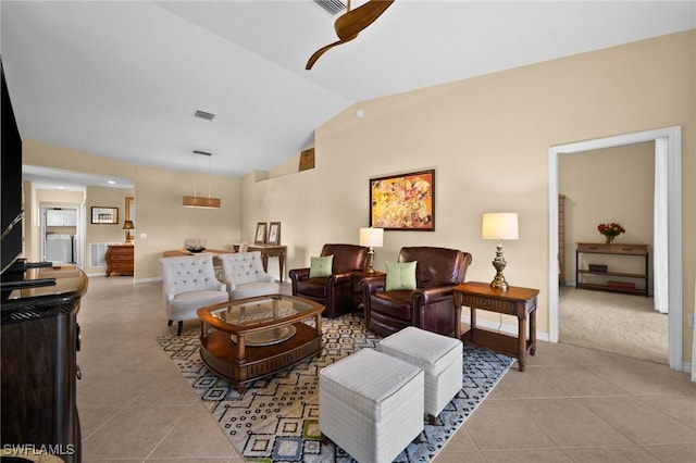 6095 Pinnacle Ln Unit 1304, Naples, FL 34110 - living area with baseboards, lofted ceiling, visible vents, and light tile patterned floors