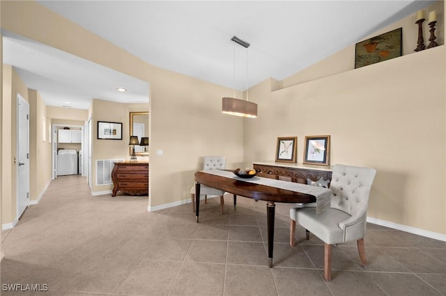 6095 Pinnacle Ln Unit 1304, Naples, FL 34110 - tiled office space with lofted ceiling, baseboards, washer and dryer, and recessed lighting