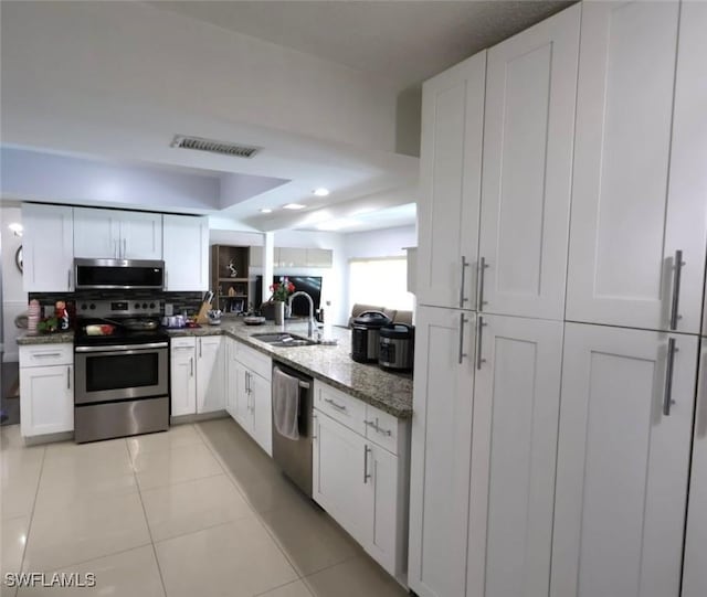 9170 24th Pl, Sunrise, FL 33322 - kitchen with stone counters, white cabinets, visible vents, a sink, and stainless steel appliances
