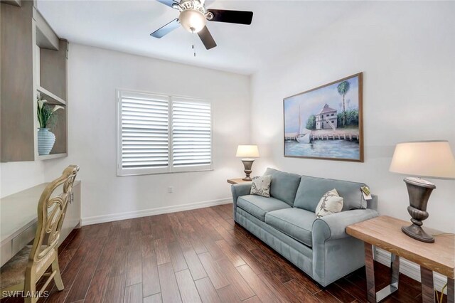 3267 Pacific Dr, Naples, FL 34119 - living area with ceiling fan, dark wood-type flooring, and baseboards