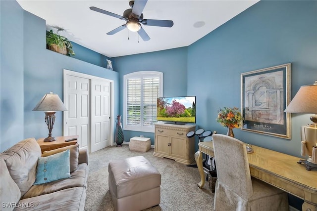 12732 Fox Ridge Dr, Bonita Springs, FL 34135 - office with baseboards, a ceiling fan, and carpet