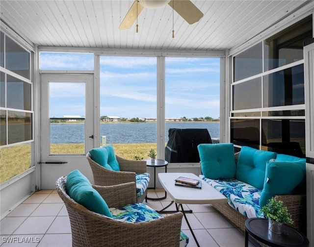 26290 Rampart Blvd Unit 304-D, Punta Gorda, FL 33983 - sunroom with a water view and a ceiling fan