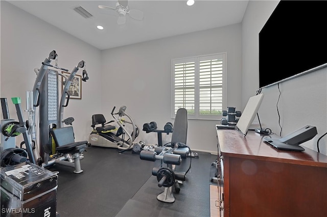 15890 Delasol Ln, Naples, FL 34110 - exercise area with a ceiling fan and recessed lighting
