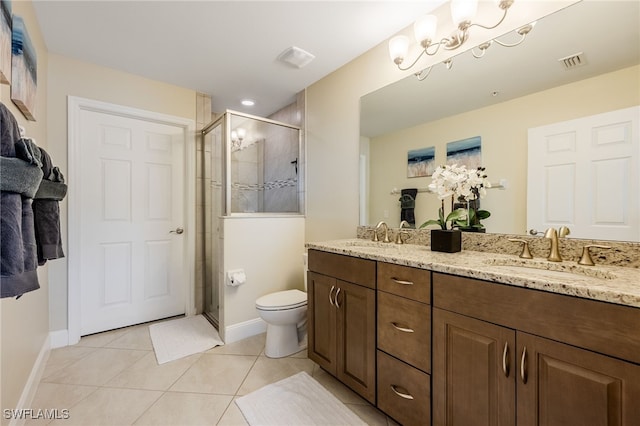 18276 Creekside Preserve Loop Unit 102, Fort Myers, FL 33908 - bathroom with double vanity, a shower stall, and tile patterned floors