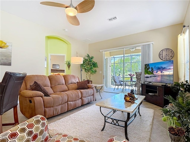 13885 Cleto Dr, Estero, FL 33928 - tiled living area featuring visible vents and ceiling fan