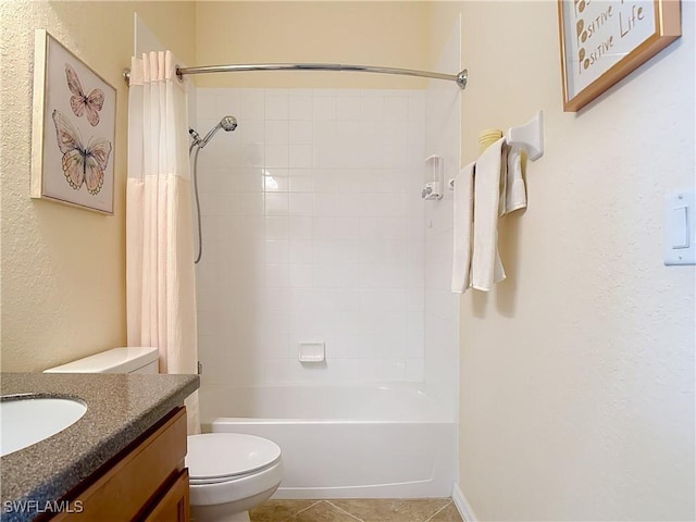 13885 Cleto Dr, Estero, FL 33928 - full bathroom with toilet, vanity, tile patterned flooring, and shower / tub combo with curtain