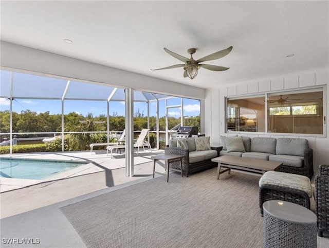 14701 Eden St, Fort Myers, FL 33908 - exterior space with a ceiling fan, a swimming pool, and an outdoor living space