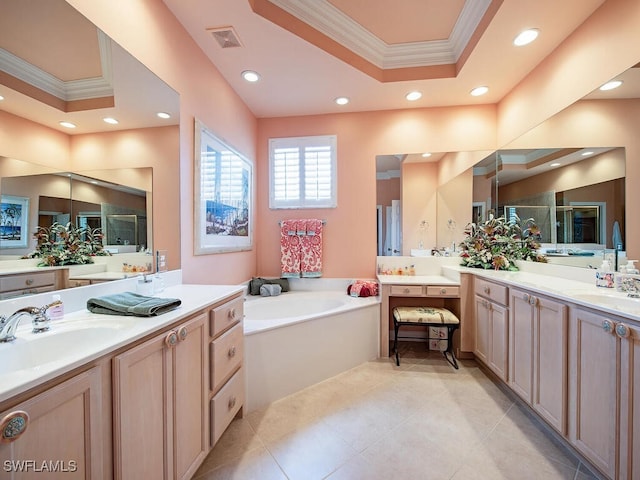 2325 Mont Claire Dr Unit 201, Naples, FL 34109 - full bathroom featuring crown molding, recessed lighting, a sink, and visible vents