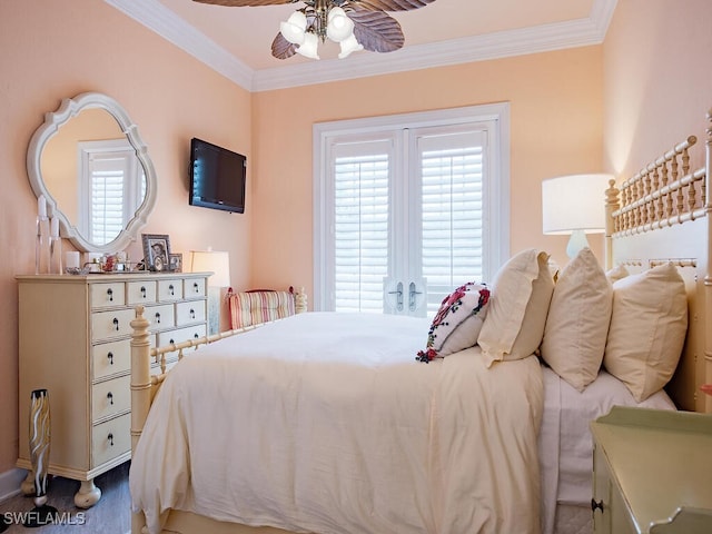 2325 Mont Claire Dr Unit 201, Naples, FL 34109 - bedroom with ceiling fan and ornamental molding