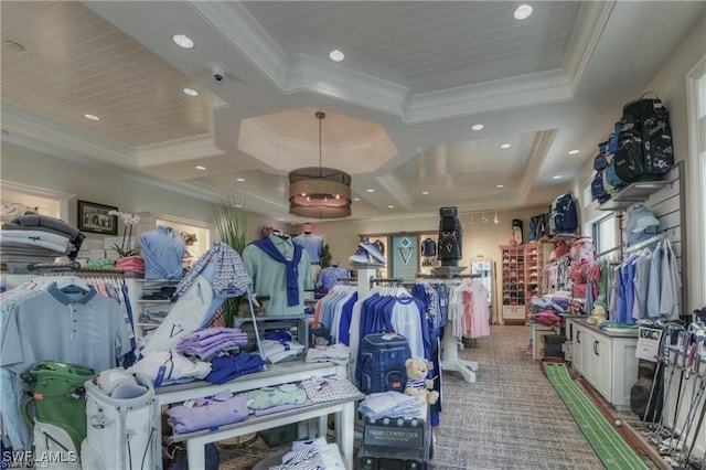 12125 Via Cercina Dr, Bonita Springs, FL 34135 - misc room with plenty of natural light, recessed lighting, ornamental molding, and carpet
