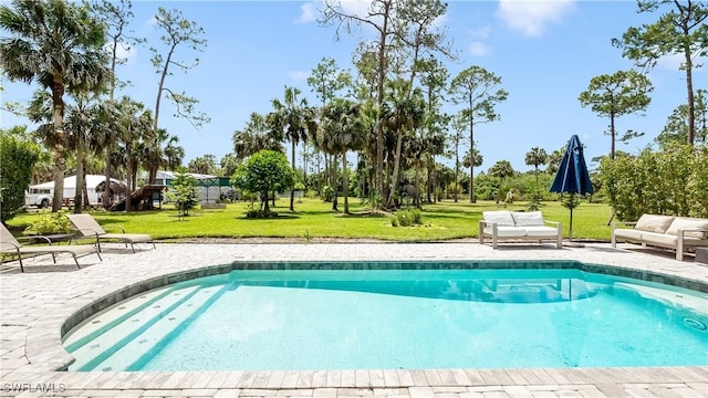 2920 24th Ave SE, Naples, FL 34117 - pool featuring an outdoor living space, a yard, and a patio