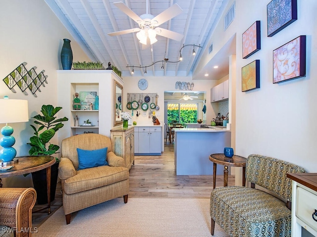 1055 8th Ave N, Naples, FL 34102 - living area with light wood finished floors, visible vents, a ceiling fan, and track lighting