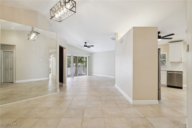 3770 Fieldstone Blvd Unit 1508, Naples, FL 34109 - interior space featuring lofted ceiling, a ceiling fan, and light tile patterned flooring