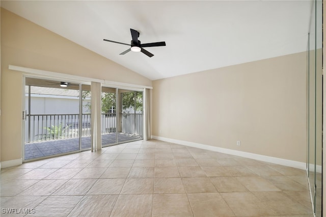 3770 Fieldstone Blvd Unit 1508, Naples, FL 34109 - empty room with light tile patterned flooring, lofted ceiling, baseboards, and ceiling fan