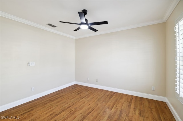 3770 Fieldstone Blvd Unit 1508, Naples, FL 34109 - spare room with wood finished floors, visible vents, a ceiling fan, ornamental molding, and baseboards