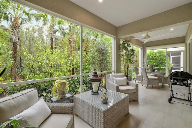 190 Indies Dr E Unit 102, Naples, FL 34114 - sunroom with an outdoor living space, tile patterned floors, and ceiling fan