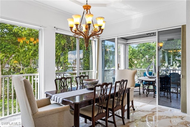 14356 Harbour Landings Dr Unit 6C, Fort Myers, FL 33908 - sunroom featuring a chandelier, crown molding, and marble finish floors