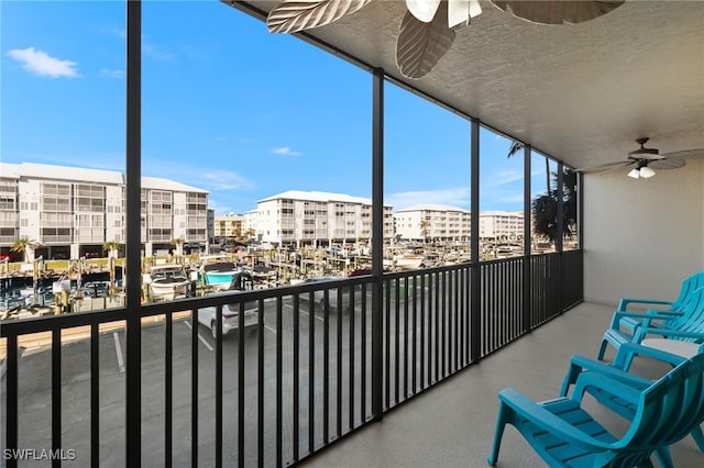 balcony with ceiling fan