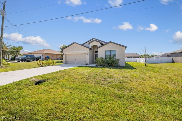 1322 SW 22nd Ave, Cape Coral, FL 33991 - ranch-style home featuring fence, a front lawn, stucco siding, an attached garage, and concrete driveway