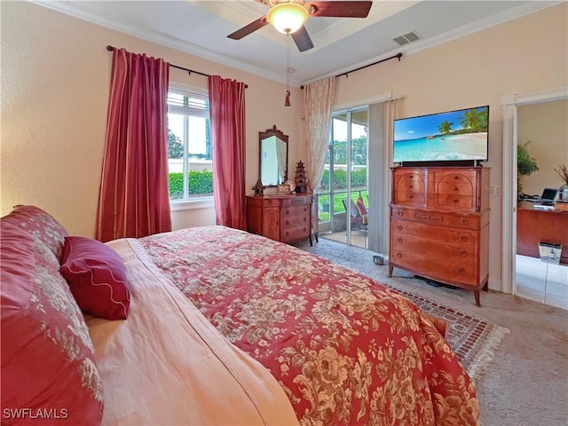8799 Spring Mountain Way, Fort Myers, FL 33908 - bedroom featuring carpet flooring, visible vents, access to exterior, and multiple windows