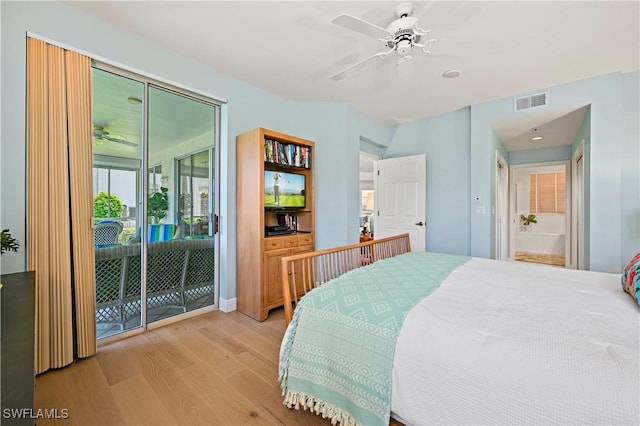 27071 Lake Harbor Ct Unit 103, Bonita Springs, FL 34134 - bedroom with access to outside, light wood-style flooring, and ceiling fan